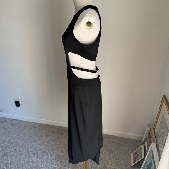 NWT Bebe Slinky Side Cut-Out Midi Dress Jet Black Sleeveless Evening Gown Medium - Picture 5 of 10